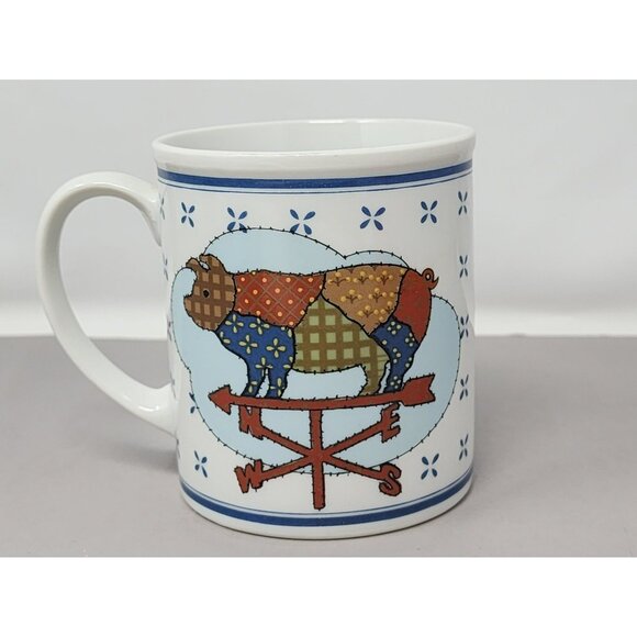 Set Of 3 Country Chicken & Cow Weathervane Mugs Patchwork‎ Design Ceramic - Picture 12 of 16